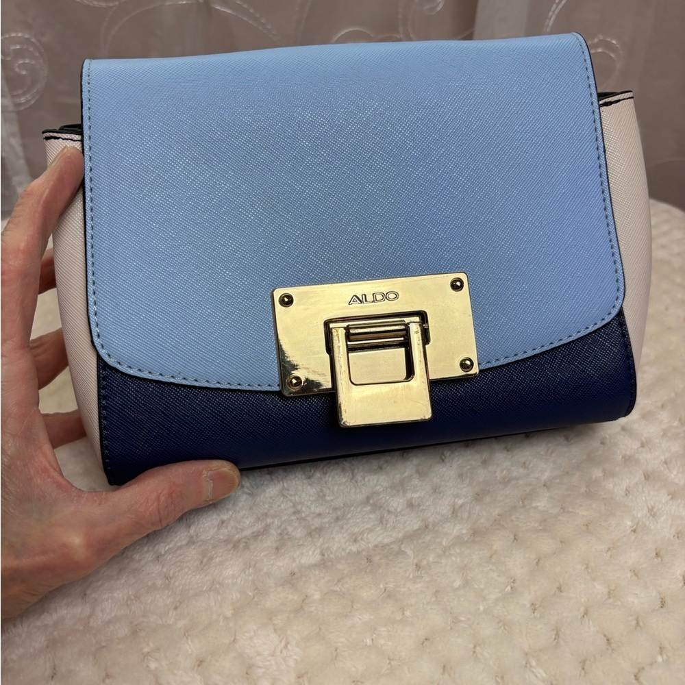 Aldo Rotella Crossbody Bag, Navy, Blue, Cream, with Gold Tone Hardware - Picture 11 of 14